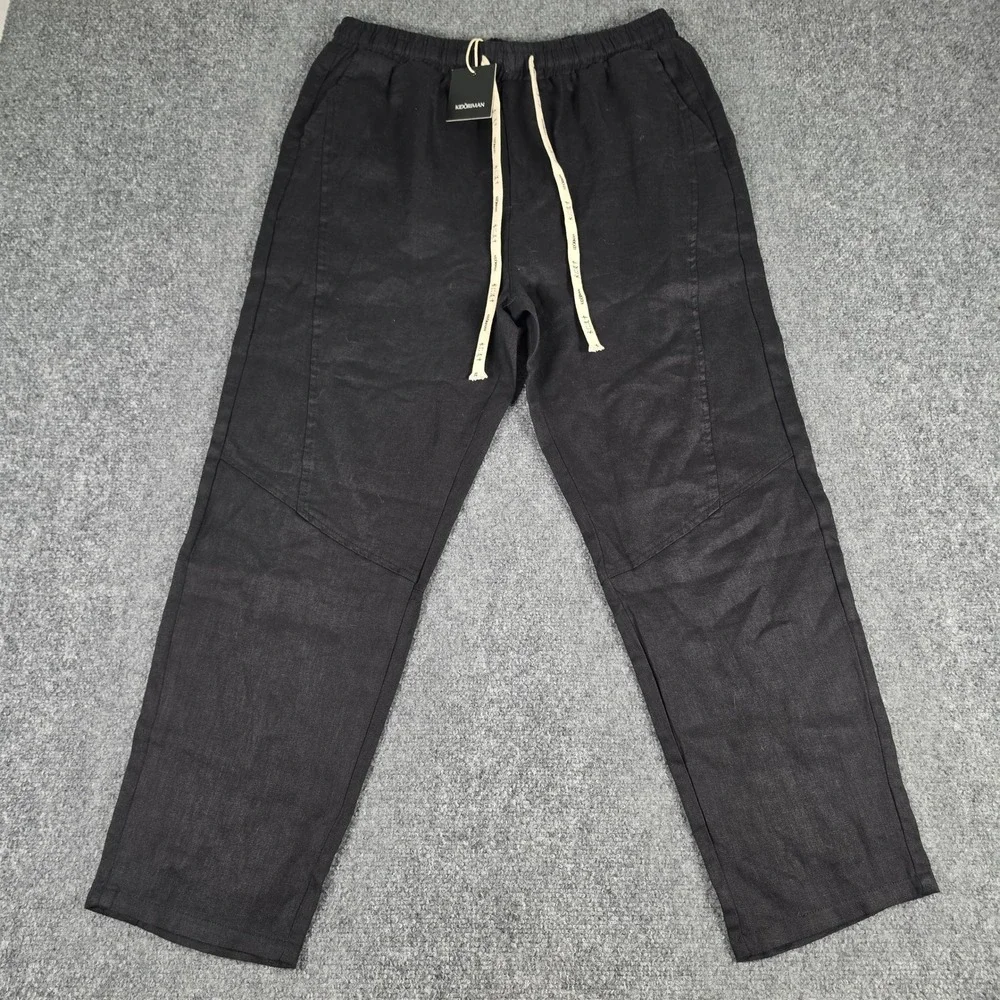 Kidoriman Linen Pants Mens XL Black Drawstring Streetwear Trousers NWT